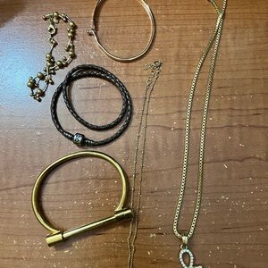 Costume Jewelry with one authentic pandora leather brown bracelet